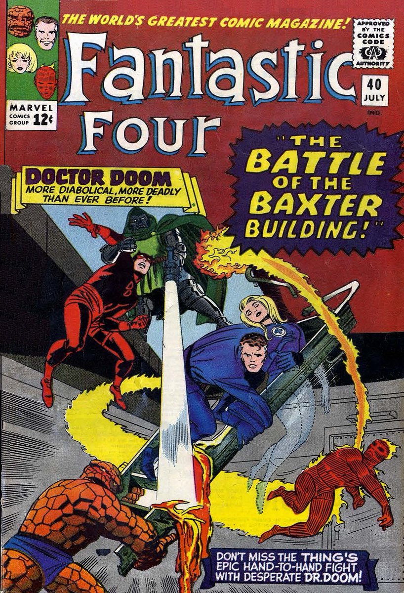 [Jack Kirby Today] 8 April 1965! Fantastic Four 40 hits the stands! We are thankful that we have a scan of the original art for the cover in our Digital Archive, with inks by Frank Giacoia. Also, the printed version!
