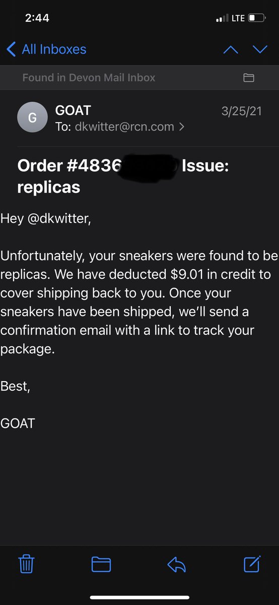 Devon_Witter17's tweet photo. @goatapp  I sold you a pair of shoes, listing says buyer pending decision for 3 days after you guys received them. You then send me an email that they are replicas and ship them back to me WITH the authentication paperwork in the box. I want my $9.01 back. This is ridiculous. https://t.co/84nFL7gDI4