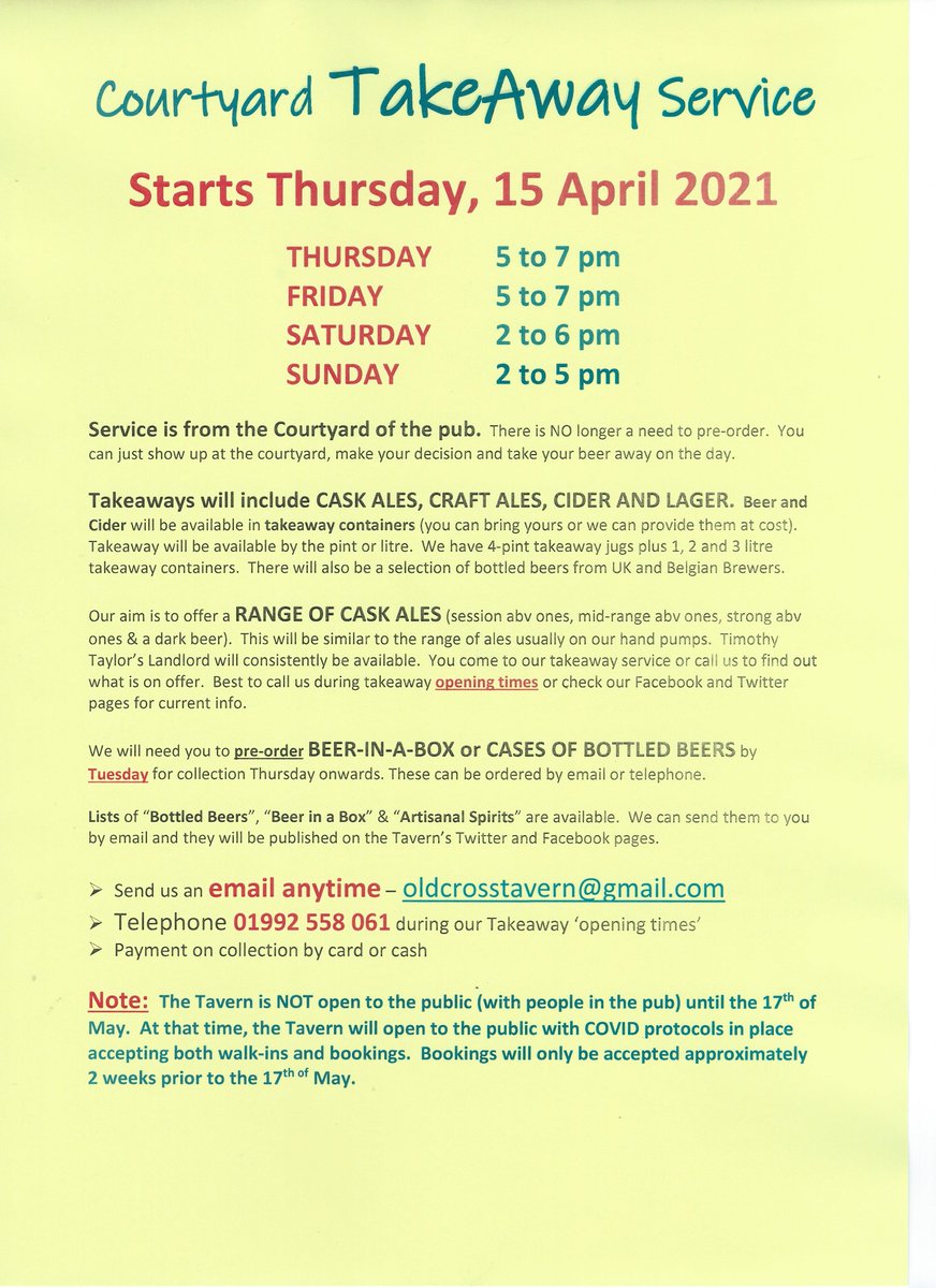 OldCrossTavern's tweet image. Next week you could be flying kites with up to 6 mates in the great outdoors.  

Afterwards, you can visit our Courtyard TAKEAWAY Service.  It starts up again on Thursday, 15th April.

#Hertford #Takeaway #caskales #craftkeg #lager #cider