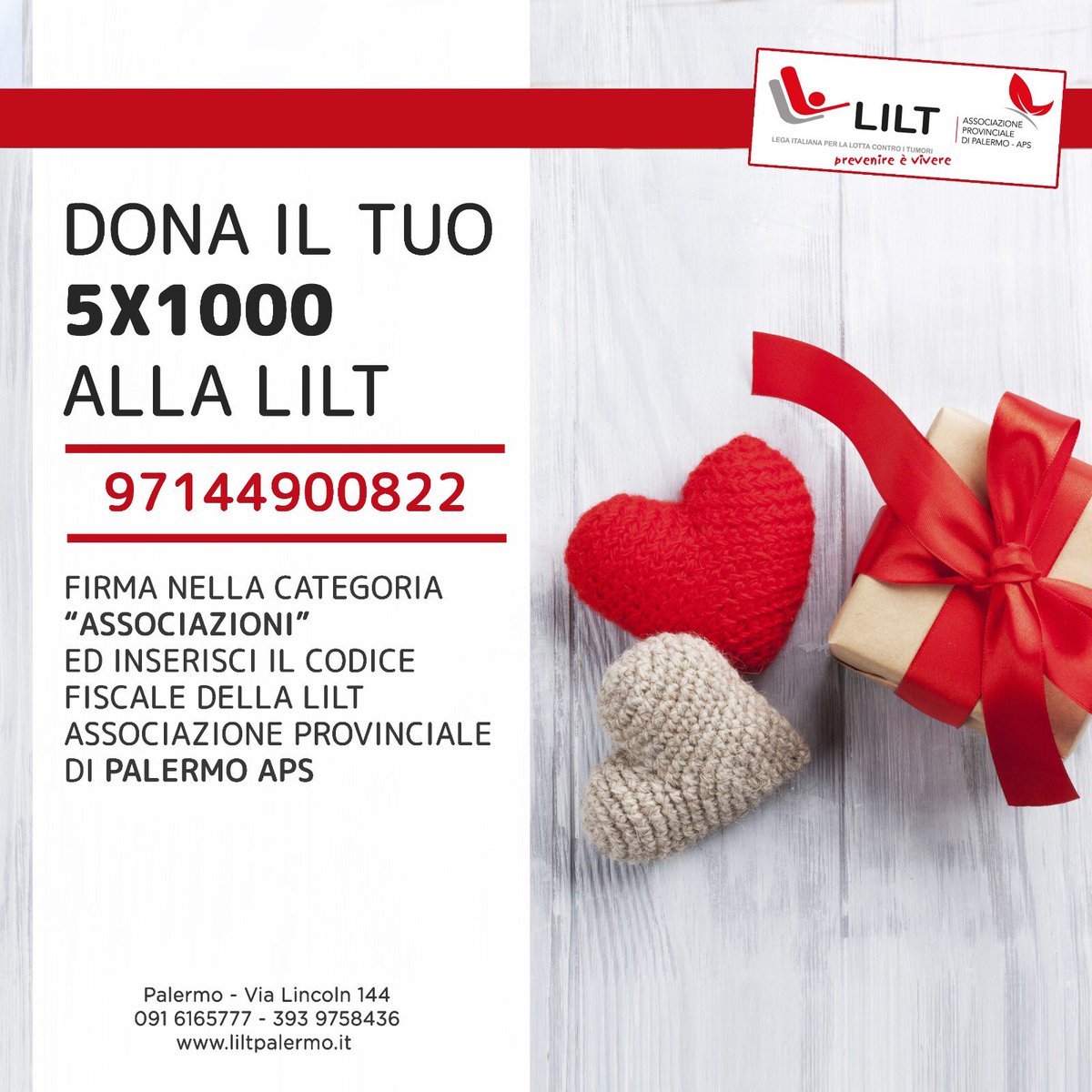 SOSTIENICI 💪
Con il tuo supporto, insieme per un futuro migliore.
Dona alla #LILTPalermo il tuo 5 x mille: un gesto che sosterrà concretamente le nostre
#palermo #salute #prevenzione #liltsicilia #news #5xmille
Per maggiori info 
LILTPALERMO.IT 
#palermo #Salute