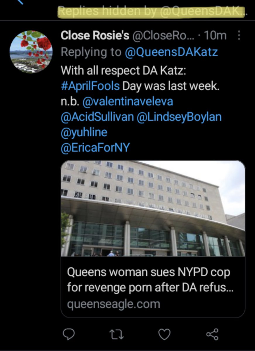 valentinavvelev's tweet photo. @AcidSullivan @CloseRosies @QueensDAKatz @valentinaveleva @LindseyBoylan @yuhline @EricaForNY @MelindaKatz @StJohnsLaw @UMassAmherst APRIL IS A SEXUAL ASSAULT AWARENESS MONTH!
LET’S BREAK THE SILENCE TOGETHER!
@CloseRosies reply was hidden by the Queens DA office. This is a PUBLIC ACCOUNT!!
@DAKatzTastrophe https://t.co/jmzOLuzqi1