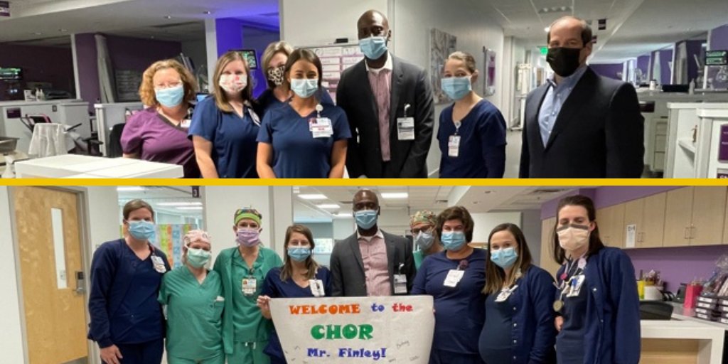 AHNChildrens's tweet photo. Atrium Health President and CEO Delvecchio Finley's rounding to meet and greet more of our teammates continues, as he visited our general pediatrics floor, outpatient services, surgical services, the pediatric critical care unit (PICU) and the neonatal ICU (NNICU)! #CEOOnTheGo https://t.co/qOpCdFGPJE
