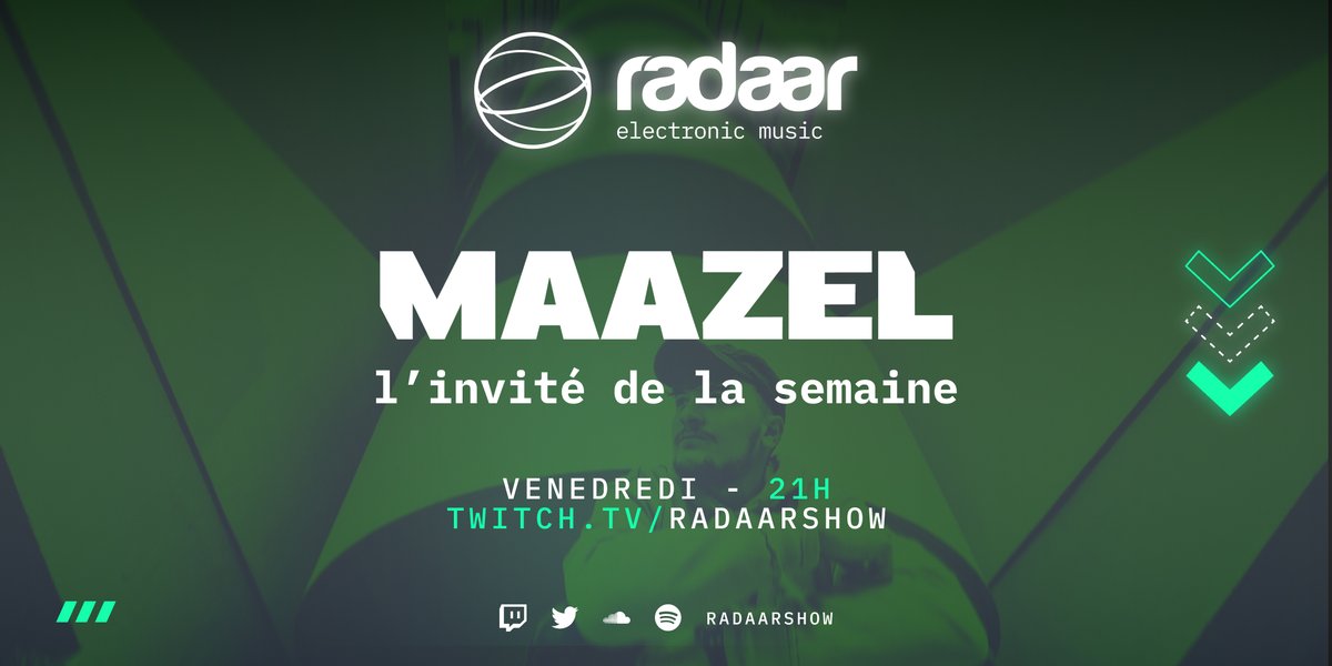 radaarshow's tweet photo. 📡Demain premier guest dans Radaar, et qui de mieux que @maazelbeats pour nous accompagner? 
On va parler de ses inspirations, ses artistes favoris du moment, la scène électro de manière générale et écouter les dernières releases.
Rendez vous demain soir à 21h sur Twitch!📡 https://t.co/EjOIaQNH77