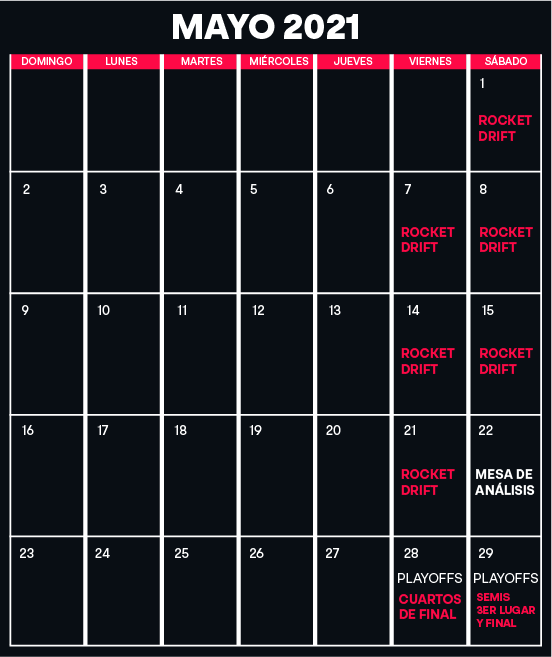 ANVesports's tweet photo. Con la intención de no chocar con las clasificatorias de la RLCS, hemos decidido aplazar el comienzo de #RocketDrift IV una semana. Aquí les dejamos el calendario de toda la temporada. https://t.co/idLOpsocyZ