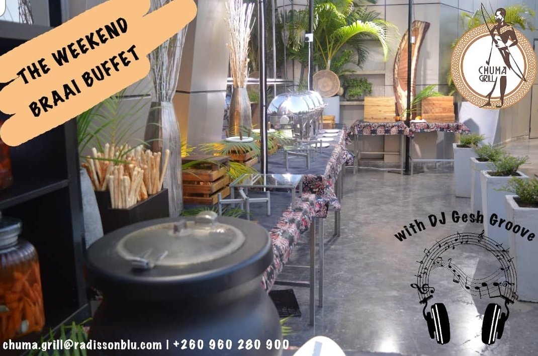 geshgroove's tweet photo. #chumagrillandbar #weekendbraai #buffet #braai #food #zambiangamemeat #geshgroove #flydj #YeiYeii #music #radissonblu https://t.co/ejCqzewyX2