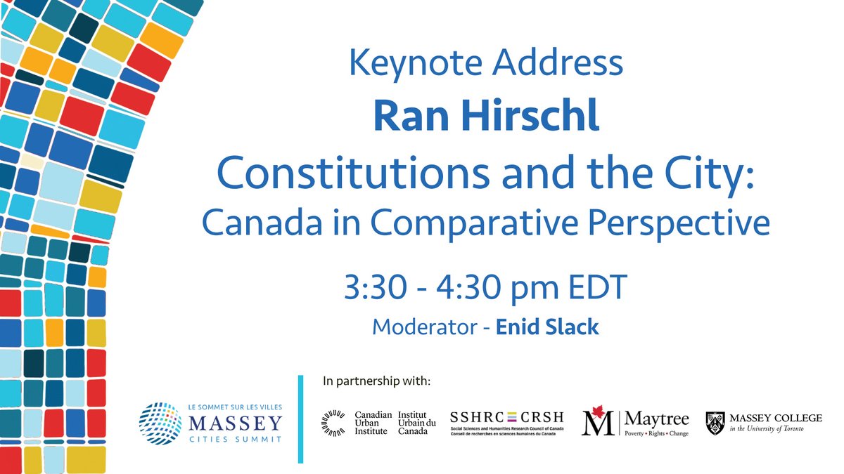 masseysummit's tweet photo. Massey Cities Summit welcomes keynote speaker Ran Hirschl, professor of political science and law and former Canada Research Chair at the University of Toronto. starting 3:30 pm EDT. #MasseySummit https://t.co/FRDRyAlNmC