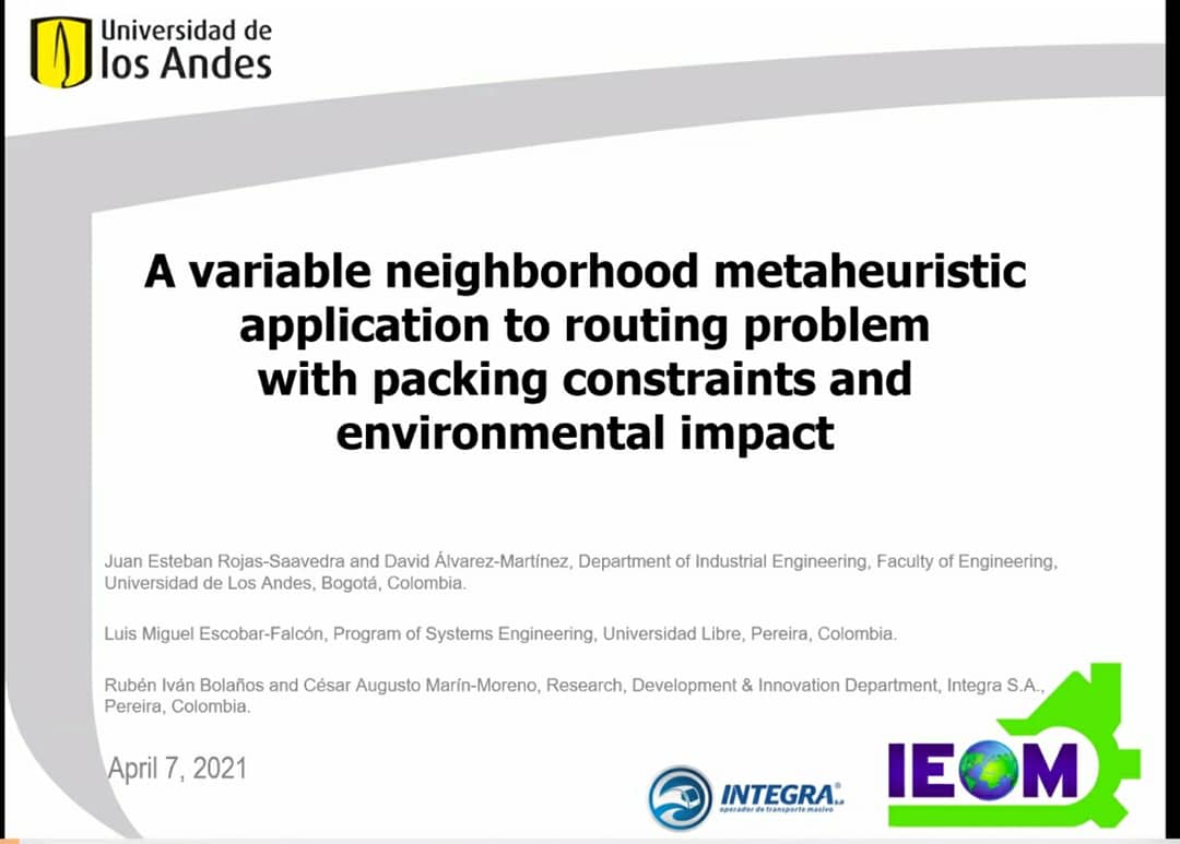 Integra_S_A's tweet photo. Nuestro grupo de investigación TransFórmate protagonista en IEOM 2021 Brazil, fueron expuestas 3 investigaciones orientadas al sector transporte junto con investigadores de @UTPereira @Uniandes @UnilibreP 
Este es el resultado del trabajo que se impulsa a través del área de I+D+i https://t.co/2hpQm5LW4T