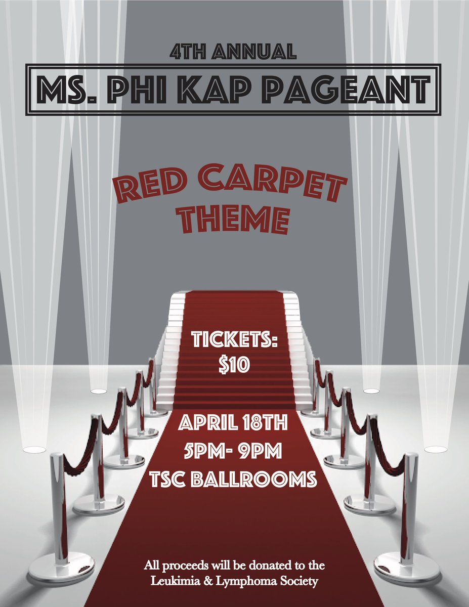TSUPhiKaps's tweet photo. Mark your calendars because the time is now here! The 4th Annual Miss Phi Kap Pageant is back! Get in contact with a brother for more details and tickets! https://t.co/3mKxRYQBjU