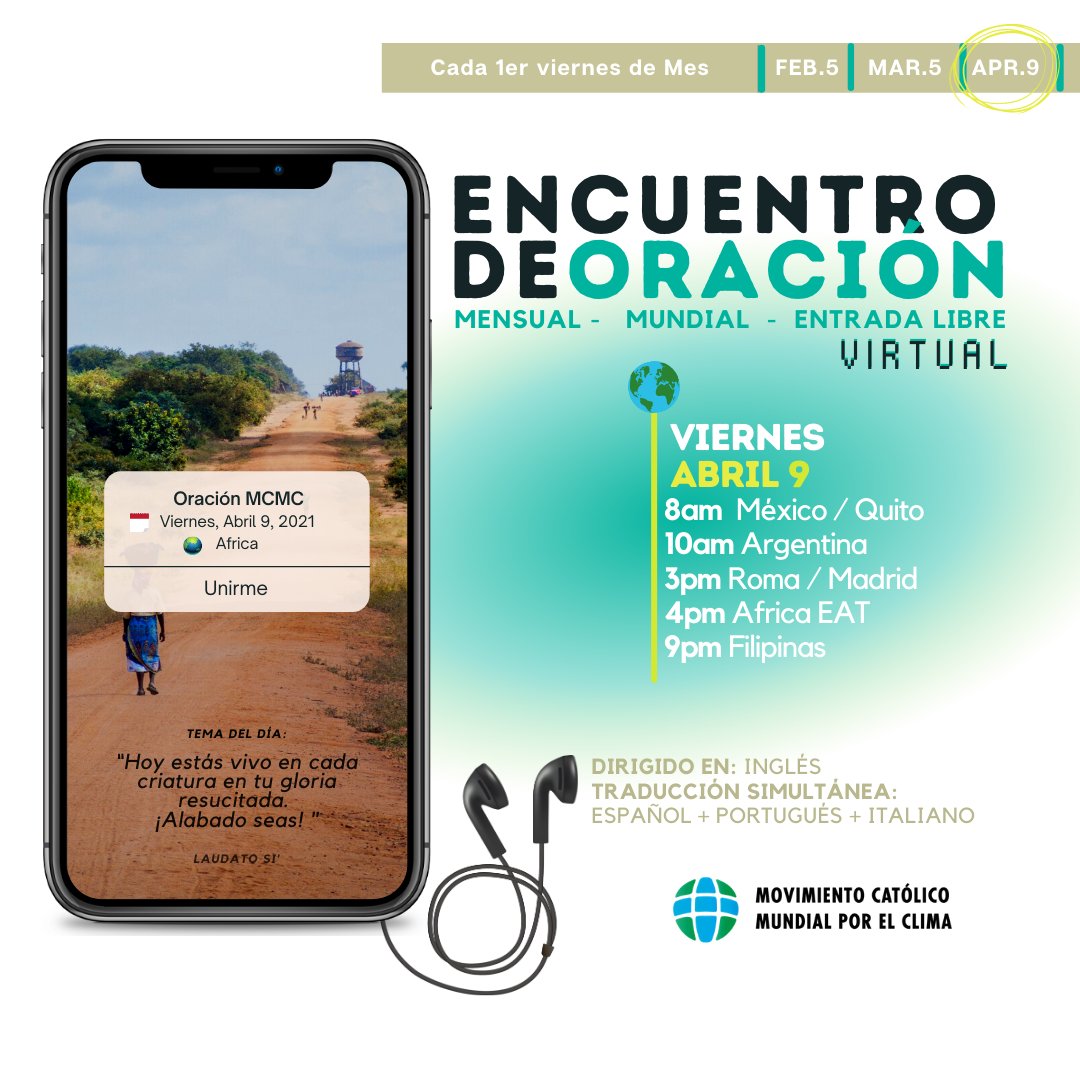 MovLaudatoSi's tweet photo. MAÑANA 👉 ¡Acompáñanos! Gratis y abierto a todas/todos.🌍 Traducciones disponibles.  ✅ Regístrate rápido y fácil en: https://t.co/jWiJR4eigi 
#LaudatoSi #OracionVirtual #Africa #MCMC #GCCM #ecoconversion https://t.co/l5WagAg3DR
