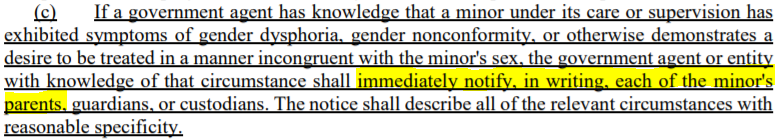 Truly awful stuff:A bill filed in our state legislature this week (SB514) would require that teachers report in writing to a student’s parents if they’ve “exhibited symptoms of gender nonconformity.”So, the length of their hair? The colors they're wearing?Read for yourself: