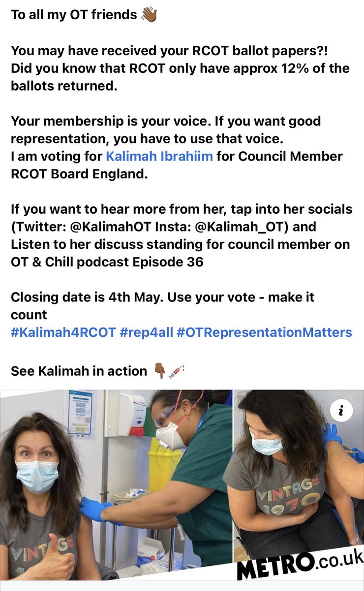 sherlynmelody's tweet photo. Only 12% of ballots get returned to RCOT. Have you placed your vote?
#Kalimah4RCOT #Rep4All #OTRepresentationMatters
@c__greenlaw @OT_LauraO_ACS https://t.co/oVvFYHa3HD