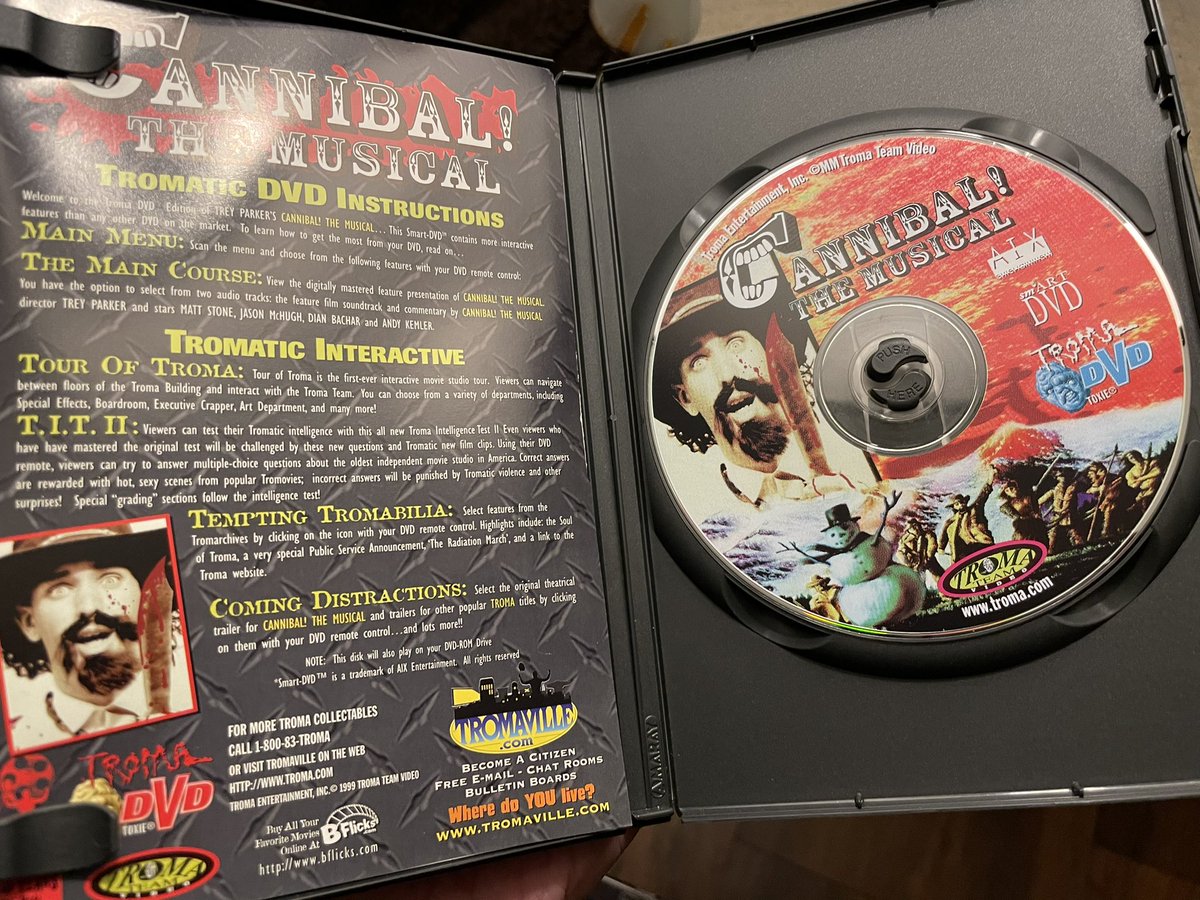 the4kCollectivE's tweet photo. Any fans of this one?? From @Troma_Team Cannibal! The musical from Trey Parker. Such a funny film. “The sky is blue and the leaves are green. The sun’s as warm as a baked potato” #shpadoinkleday #letsbuildasnowman #alfredpackerthemusical https://t.co/vBBtLBWI5J