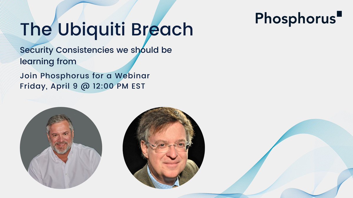 phosphorusinc's tweet photo. Have you signed up for our #webinar tomorrow? Join @chris_rouland and @stiennon as they discuss the #UbiquitiBreach, #IoTsecurity consistencies and more. Register here: https://t.co/X8VPbfIuK9
#IoT #IoTsecurity #IoThack https://t.co/3jV9sajJDo