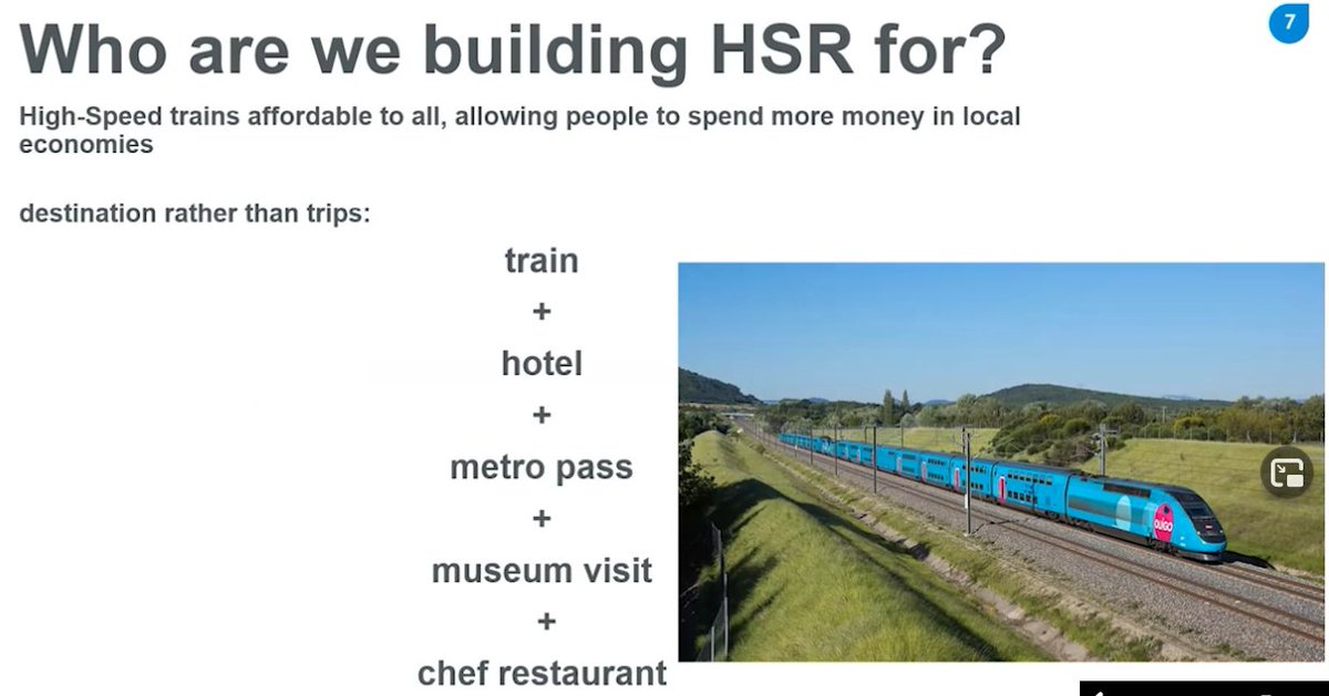 .<a href="/plorandUIC/">LORAND Philippe</a> on low-cost #highspeedrail in Europe:
rather than selling tickets for trips, they focus on destinations and spending money in local economy. #APTAhsr21