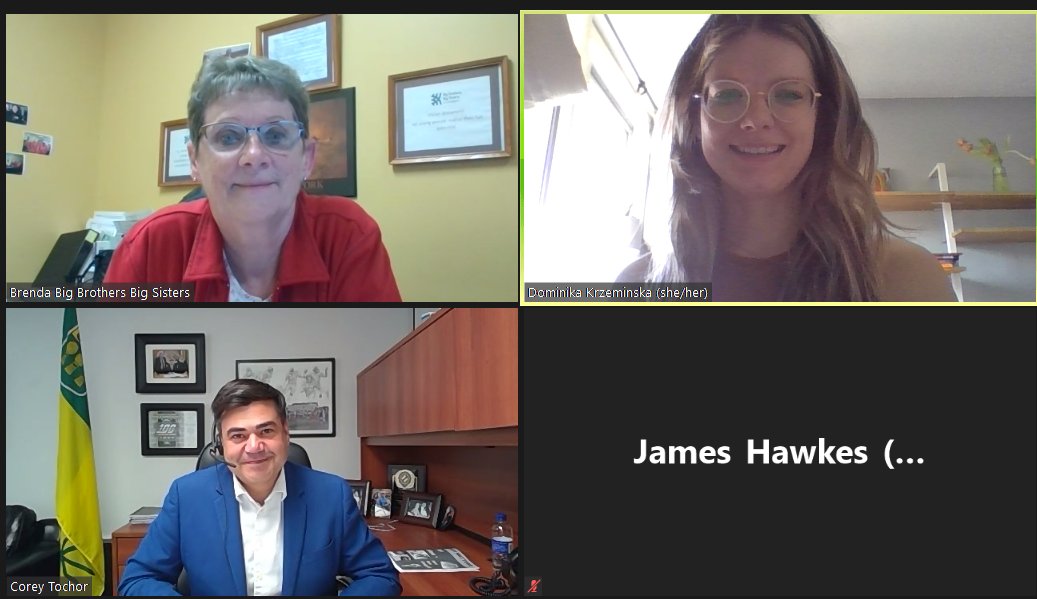 .Thank you <a href="/ctochor/">Corey Tochor</a> for meeting with <a href="/BBBSRegina/">BBBS Regina & Area</a> and <a href="/BigLloydminster/">Big Brothers Big Sisters of Lloydminster</a> today as part of #BBBSHillWeek to discuss how we have been supporting young people in our communities through mentoring during these stressful times. <a href="/bbbsc/">BBBS Canada</a> #BiggerTogether #MentoringOnTheHill #cdnpoli