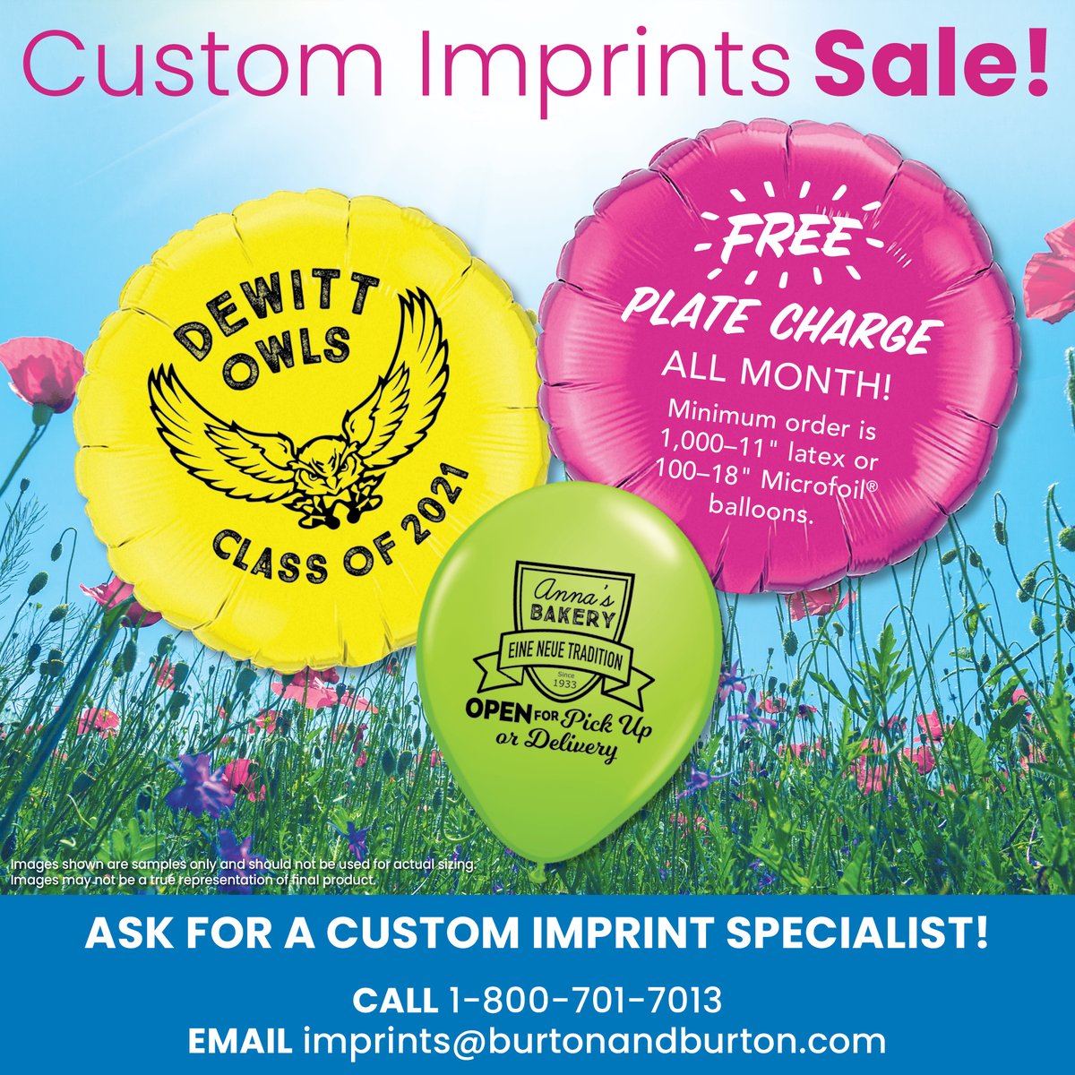 The Custom Imprints Sale is here! Enjoy free plate charges all month long!
For more information visit --> bit.ly/2SoBf1k
#burtonandburton #burtonplusburton #balloons #customimprints