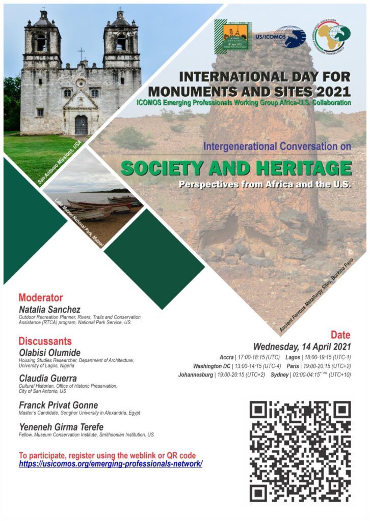WHUSA1965's tweet photo. Register Now!: Intergenerational Conversation on Society and Heritage: Perspectives from Africa and the U.S. Wednesday 14 April 2021, 1 pm EDT. https://t.co/p9FX2Bsrg6
#ICOMOS #ICOMOSAfrica #USICOMOS #SanAntonio #WorldHeritage #IDMS2021 #WorldHeritageDay https://t.co/eAUkMzcs4y