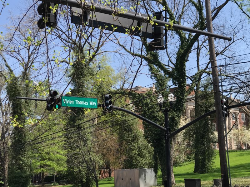 SparkMedia's tweet photo. Just received these great pictures of the newly named Vivien Thomas Way in #Nashville. It is so wonderful to see Thomas' legacy remembered in the town he grew up in and near @VanderbiltU, where his partnership with Dr. Blalock began. #VivienThomas #PartnersoftheHeart https://t.co/9iLh6k9TOy