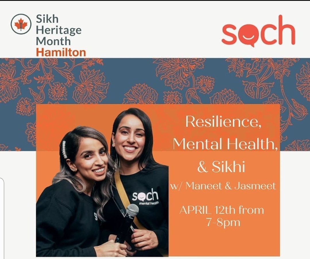 SOCH is excited to discuss the connections between #mentalhealth, #resiliency and #Sikhi with @SHMHamilton . We hope to see you there! . Register using the link in the bio for @SHMHamilton