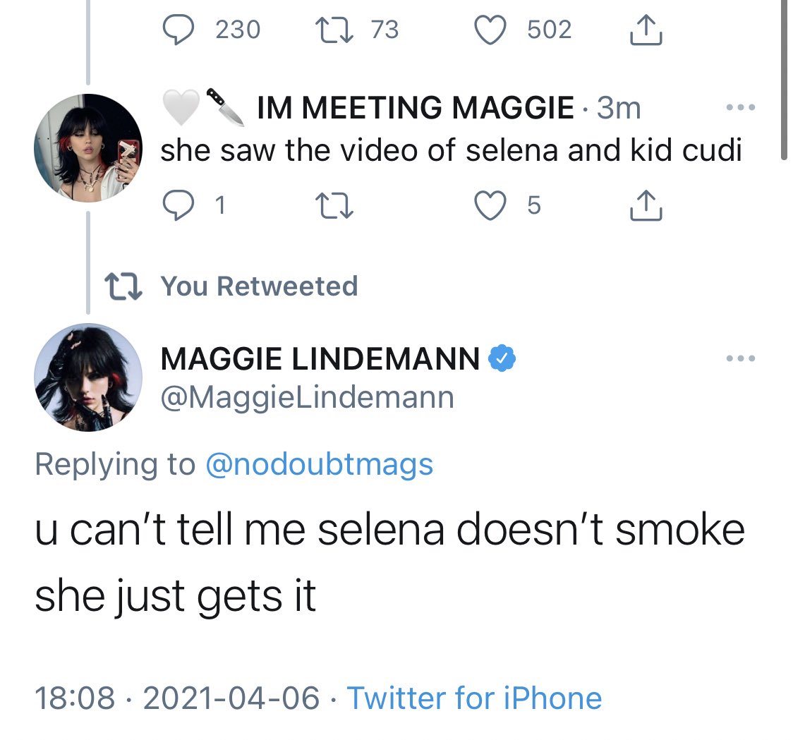 Maggie referencing Selena is her “dream blunt rotation”