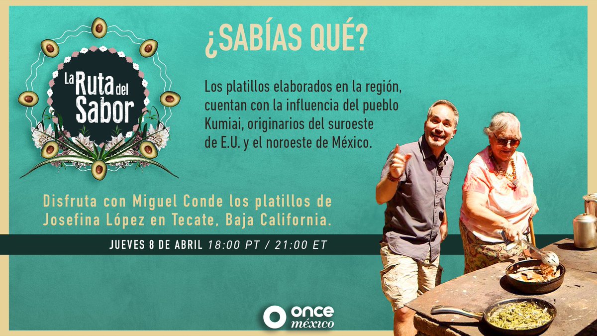 ElOnceMexico's tweet photo. ✨Esta noche @MiguelConde75 nos lleva a la cocina de Josefina en Tecate, Baja California, para preparar conejo del monte, berros del arroyo y unas tortillas de harina.
¡Acompáñanos en #LaRutaDelSabor por la señal #OnceMéxico!
#OnceMexicoContigo https://t.co/i4JAht3Oaz