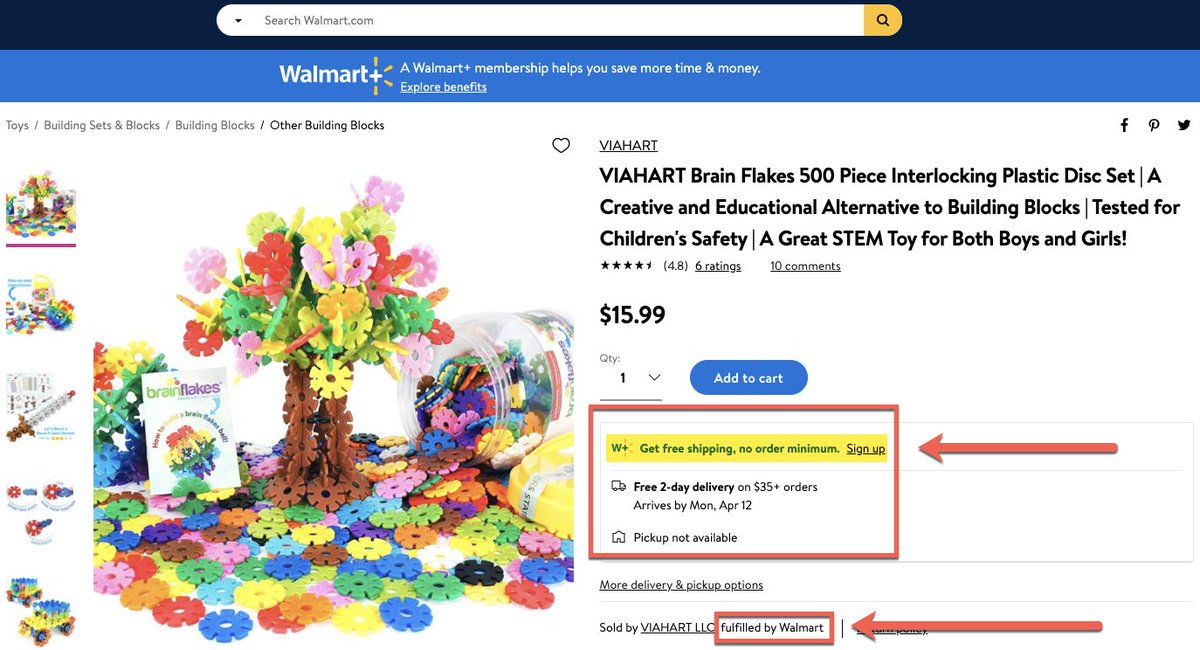 This is a short thread about Amazon's fulfillment moat vs.  @Walmart and  @Shopify who are both building out their own fulfillment networks.It looks like it's about a single children's toy, but I think it has big implications for how this e-commerce battle shakes out.