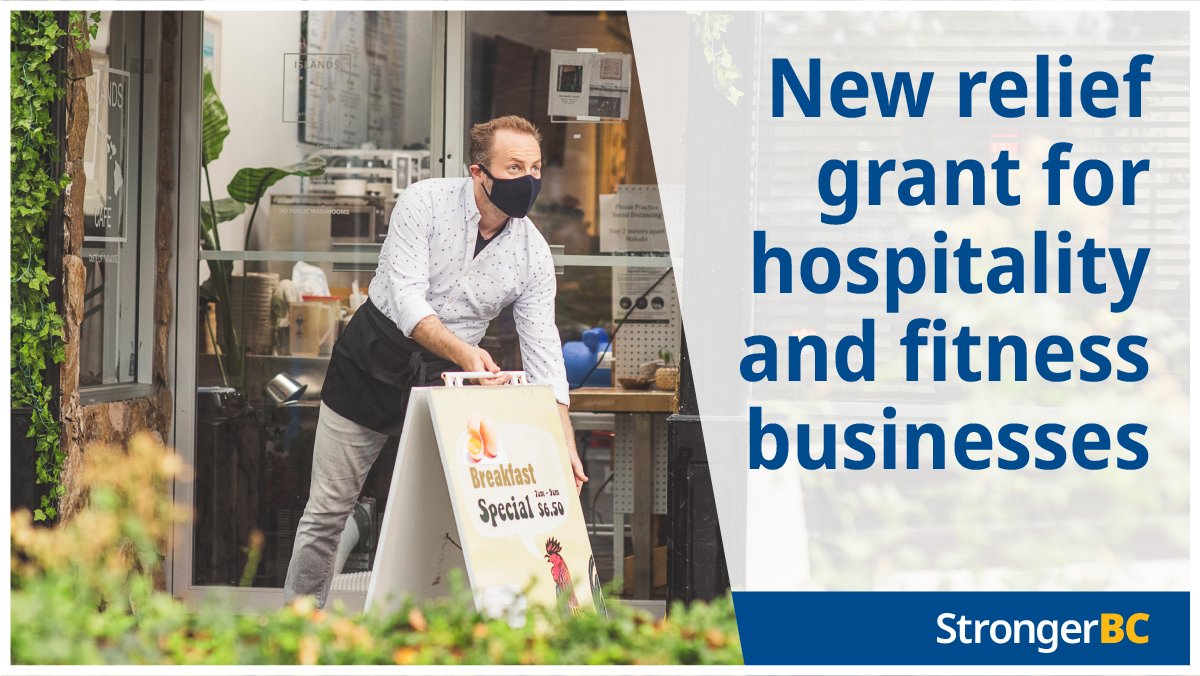 The new Circuit Breaker Business Relief Grant will provide up to $10,000 in one-time funding for businesses impacted by the March 30th public health orders. The grant can be used to cover expenses like rent, utilities, or food loss. Learn more: gov.bc.ca/business-relief #CovidBC