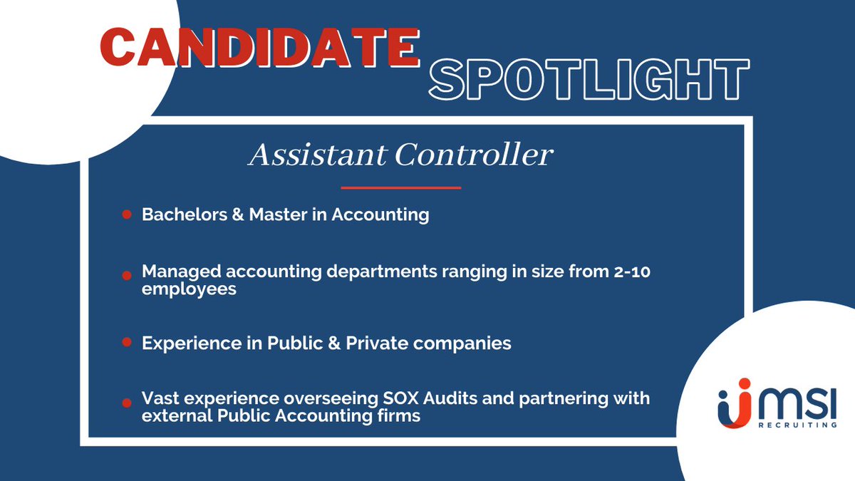 MSiRecruitingUS's tweet photo. Here at MSI, we take pride in delivering exceptional talent. Here is our candidate spotlight of the week, Assistant Controller!

Contact us today to build your team!
https://t.co/n8tfdyukhA

#TalentSearch #CareerOpportunities #JobSearch #Staffing #Recruiting #CandidateSpotlight https://t.co/dGA3gJeSda