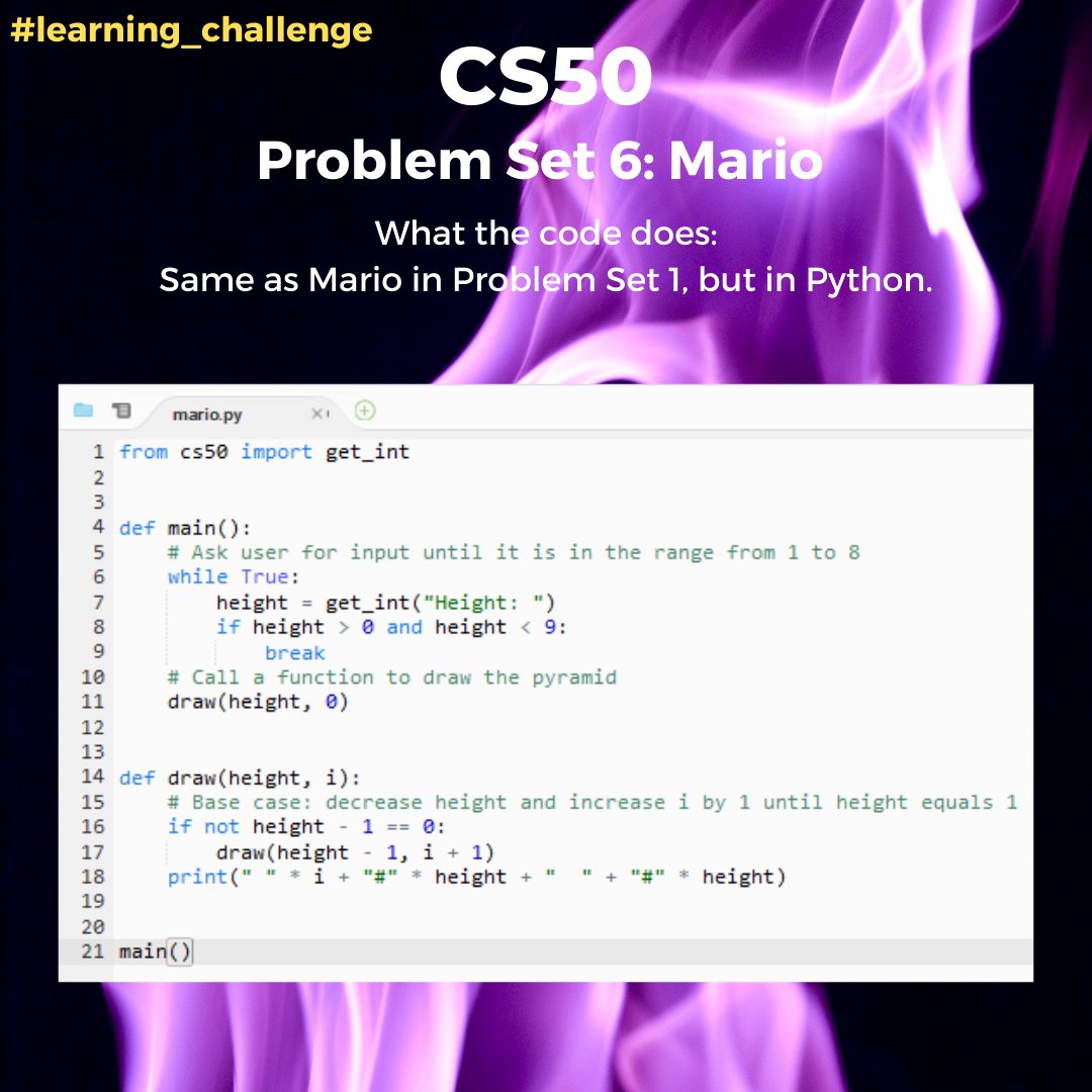 Dziyana9's tweet image. These are basically the same programs I made in C during weeks 1&2, but translated into #Python. They look much less cumbersome. Both because Python syntax is simpler and because I've learned how to use recursions and arrays since then.
(. ❛ ᴗ ❛.)
#learning_challenge #CS50
