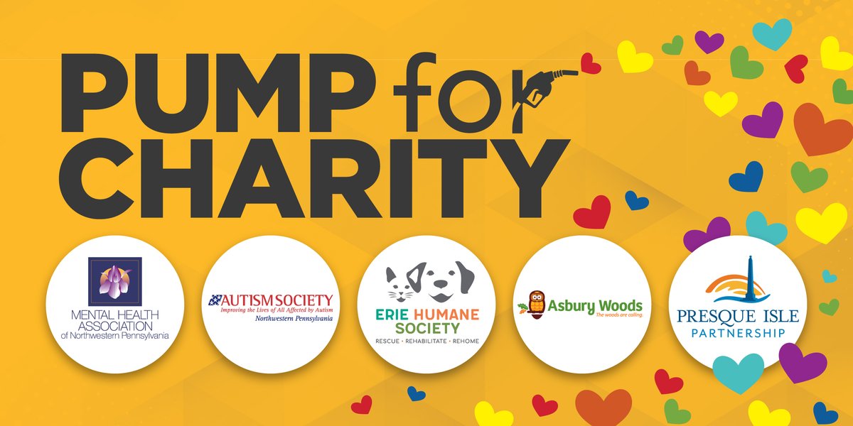 📣We are excited to announce our 𝟐𝟎𝟐𝟏 𝐏𝐮𝐦𝐩 𝐟𝐨𝐫 𝐂𝐡𝐚𝐫𝐢𝐭𝐲 Partners! ⛽ 𝐒𝐭𝐚𝐫𝐭𝐢𝐧𝐠 𝐨𝐧 𝐌𝐚𝐲 𝟏𝐬𝐭! Asbury Woods, Presque Isle Partnership, @eriehumanesoc, Mental Health Assoc of NW PA &amp; Autism Society NW PA

 #CoFairCares❤️ #PumpforCharity #erie #eriepa