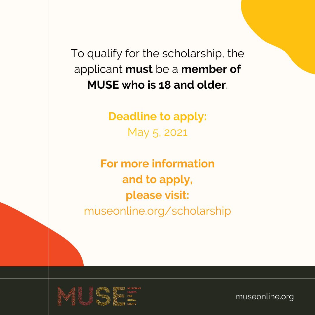 On behalf of MUSE, I'm excited to announce 2 scholarship opportunities for musicians of color pursuing work in theater!

Named after legends Harold Wheeler &amp; Linda Twine, these  funds are for professional development.

Info below for applications and retweeting...
<a href="/museonline_org/">Musicians United for Social Equity</a>