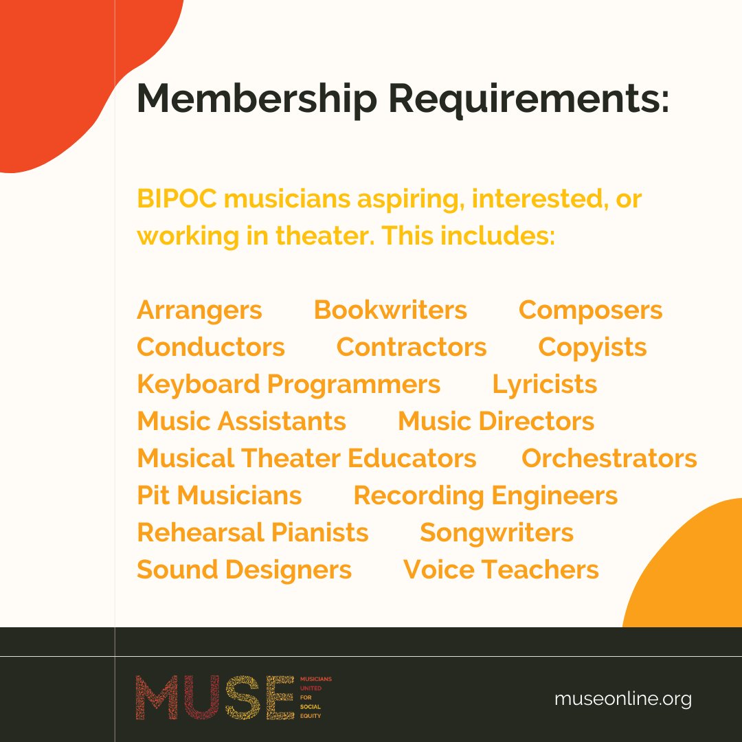 MUSE is committed to racial equity in theatrical music departments.  If you're a musician of color pursuing a career in theater,  become a member to receive mentorship, master classes, and more!

Info below for applications, donations, and retweeting...
<a href="/museonline_org/">Musicians United for Social Equity</a>
