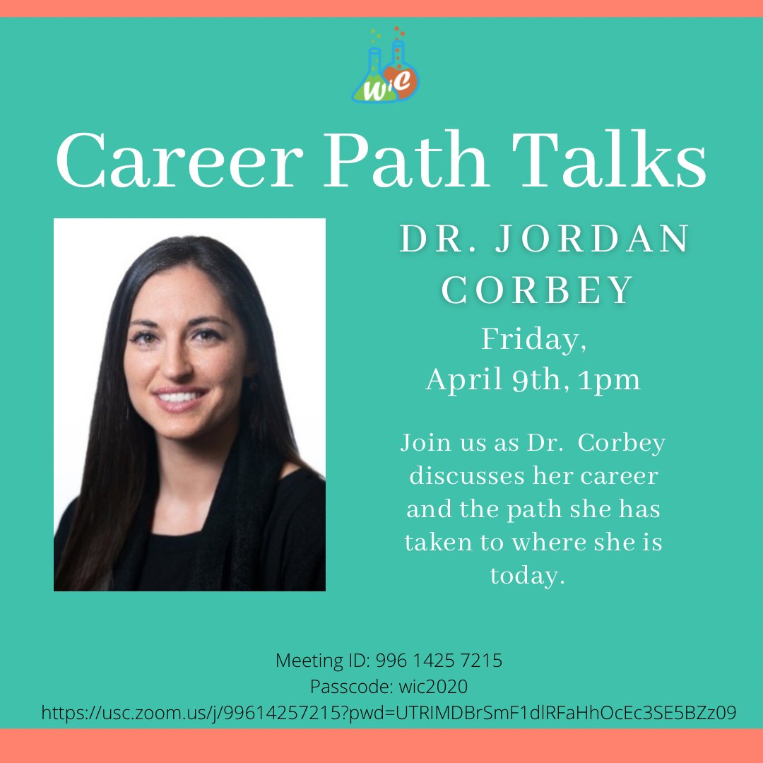 Join us tomorrow for a Career Path Talk with Dr. Jordan Corbey, who is currently a staff scientist at Pacific Northwest National Laboratory. Hope to see you there!