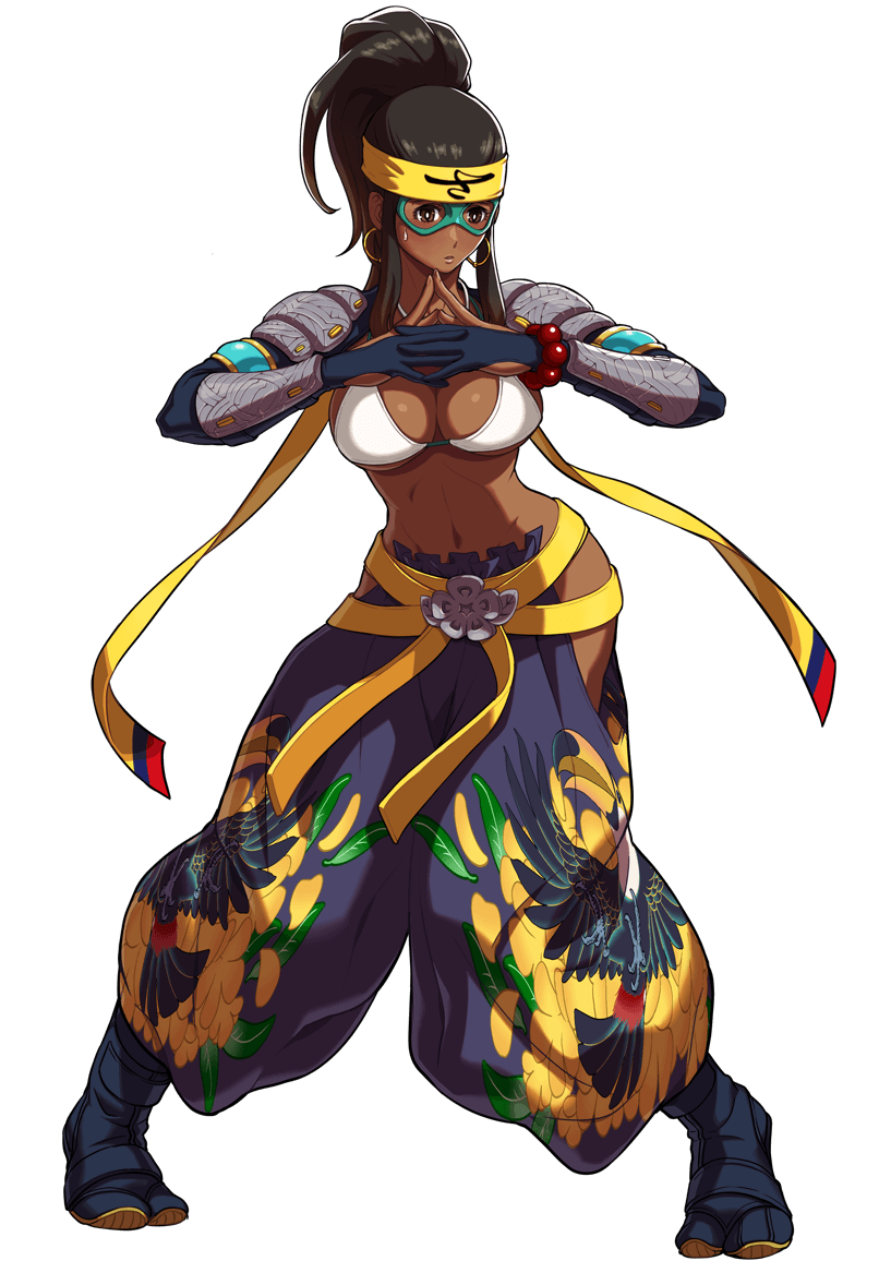 6. By the way, I love the fact that SNK Heroines literally gave her the Colombian flag in her Bandeiras-Ninja costume. You can clearly see it in the lower part of her headband. This is amazing and cute 