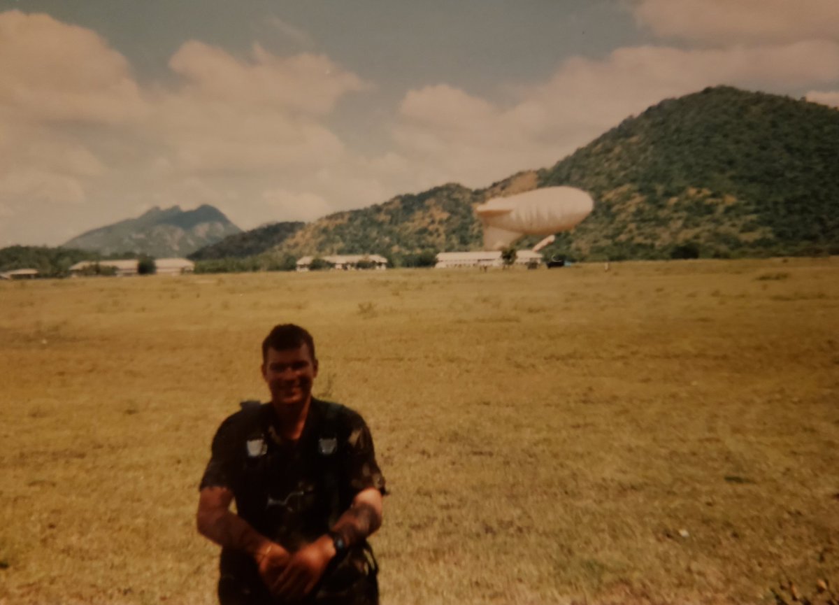 Balloon jump, Thailand 1993. You could usually get some coconut ice cream after the jump from a local entrepreneur's food cart at the corner of the drop zone, served on a hot dog bun. It was better than I made it sound. Except that one time it had a big fly in it. Lol.