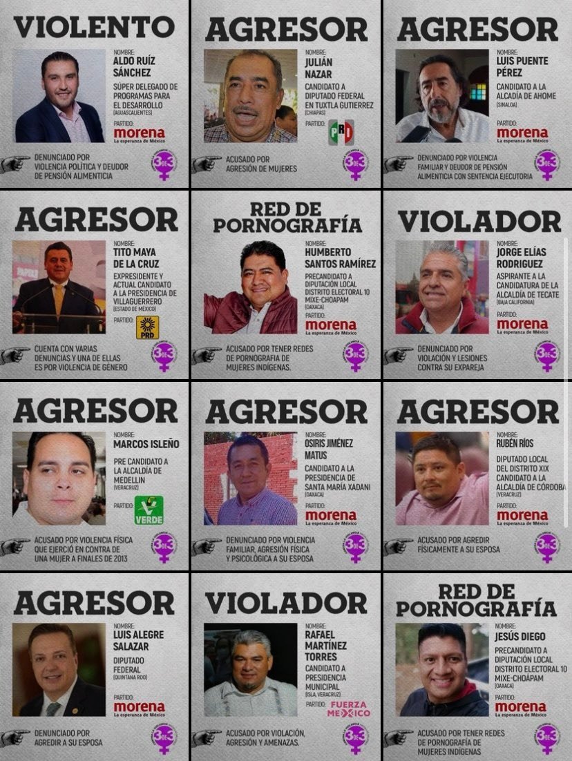 LagarrapataS22's tweet photo. ‼️@brujasdelmar exhibió a 26 candidatos, precandidatos u aspirantes a un cargo, de todos los partidos políticos, x tener acusaciones de agresiones a mujeres, acoso sexual, violación, igual a otros 10 legisladores y funcionarios. @INEMexico
 @plumadisidente
https://t.co/Use2mtH8ew https://t.co/WThO96wFZE