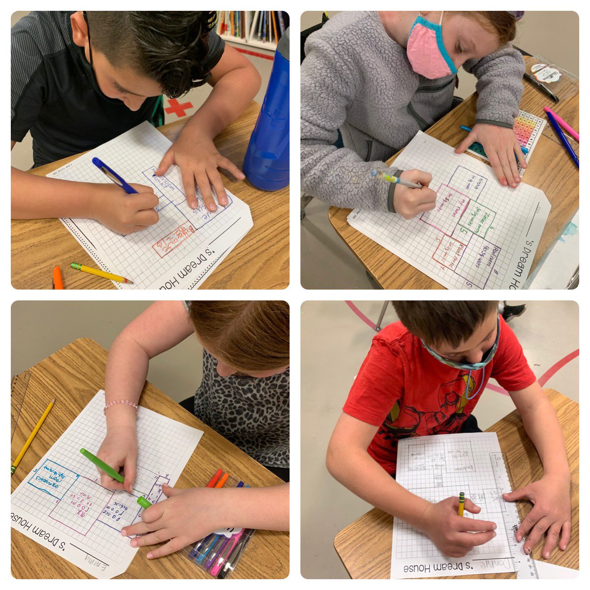 MsPoncet's tweet photo. Today we used our knowledge of area to draw blueprints for our “dream house.” We made sure to label each room with the formula we learned to solve! Area = Length x Width. We may have some future architects! #ewlearns #mathisfun @EastWillistonSD @NorthSideEW https://t.co/stN7nKKoH2