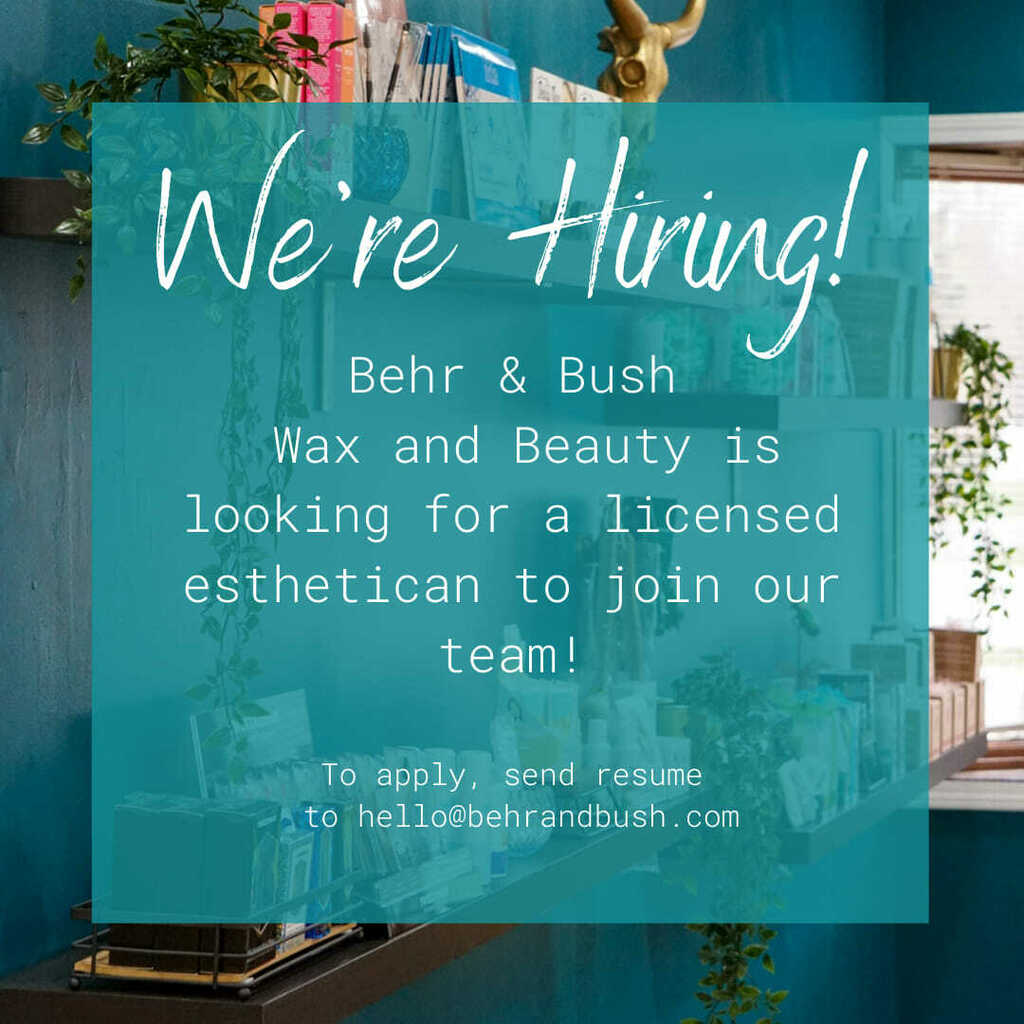 BehrlyThereWax's tweet photo. We're hiring and our clients need YOU!

Are you the one to help us clear our waitlist? Our clients have been waiting to get in but we're booked full! At Behr &amp; Bush Wax and Beauty, located in the heart of downtown Centerville, we are a trendy, high energ… https://t.co/D99igrWmLo https://t.co/vmJNy4hg53