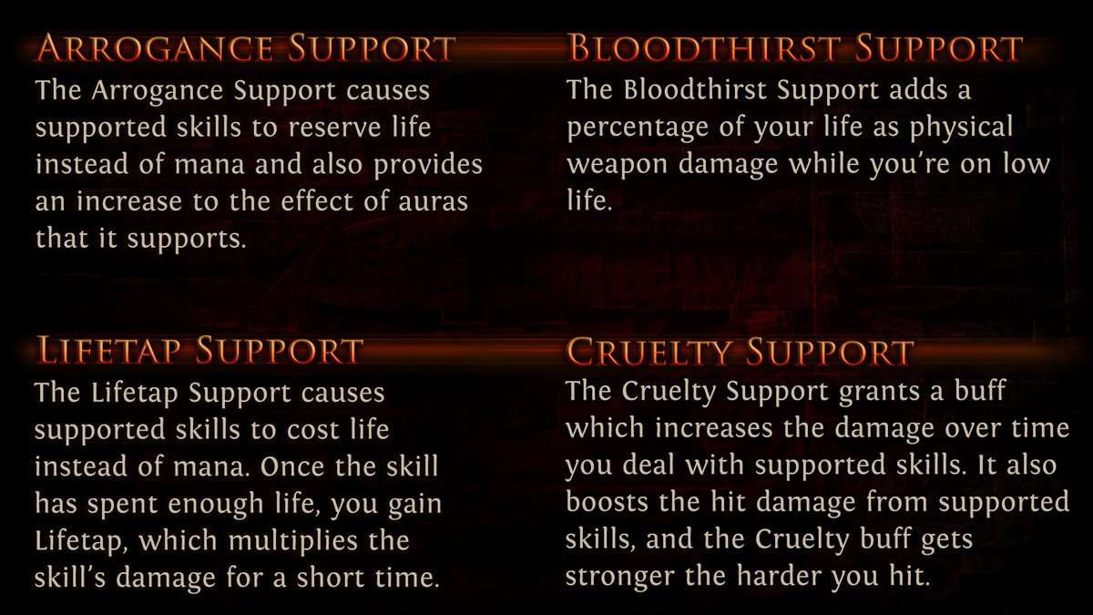 We've also added two new support gems and have split the existing Blood Magic Support into two separate support gems.
