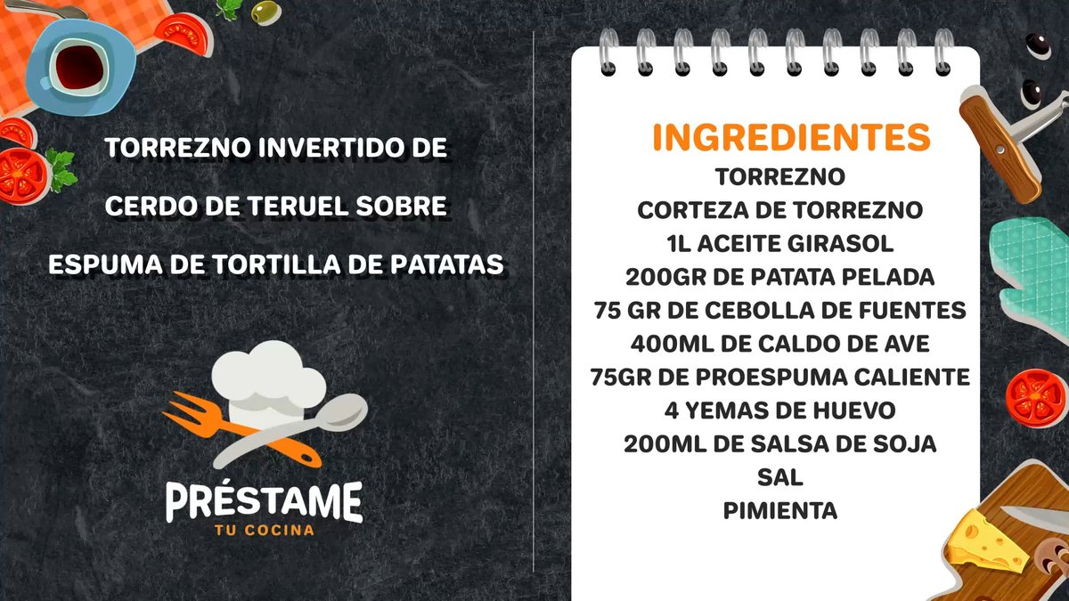 Esta noche cocinamos torrezno invertido de cerdo de Teruel sobre espuma de tortilla de patatas. 🐷 Venga, valientes, ¿quién se atreve con la receta del Restaurante Método? #PréstametucocinaAtv