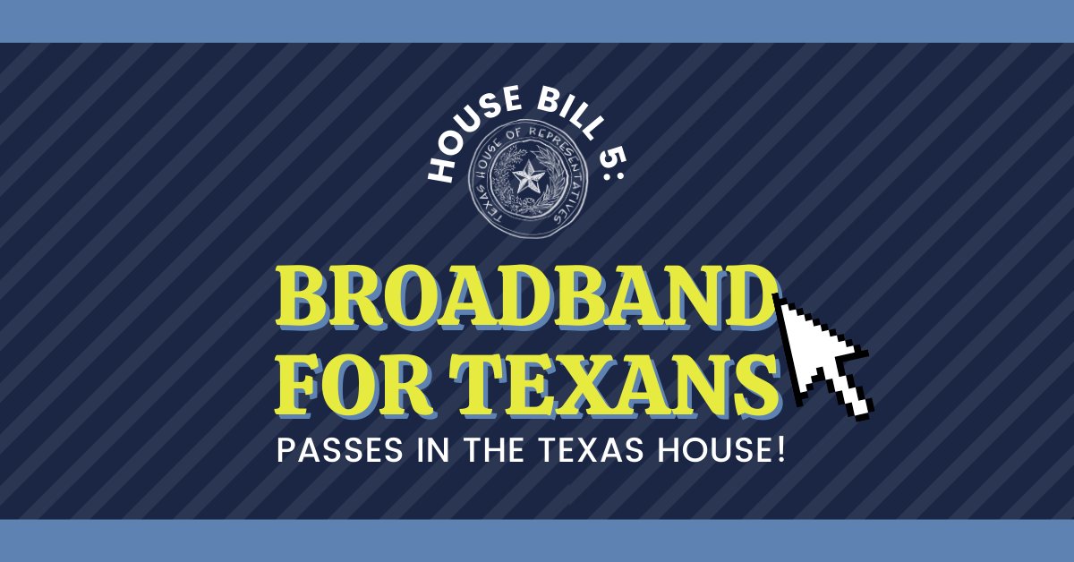 GOOD NEWS! The TX House just unanimously passed HB 5, the bill to expand broadband to underserved communities. Reliable internet is a necessity in today's digital world. I look forward to seeing this bill passed into law and put into effect on behalf of rural Texans.