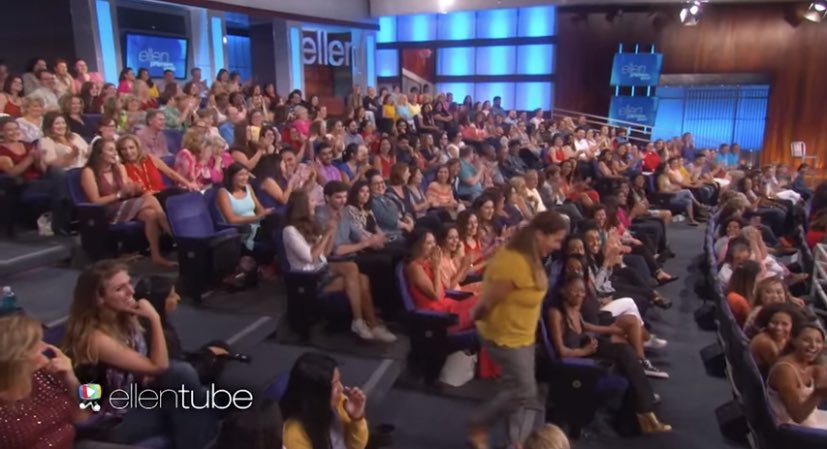 Margolndigo's tweet photo. y’all remember when ellen singled out, scolded live, then made an audience member sit in a literal “thief” chair on the stage in front of everyone because she took more than one free 30¢ item for her sister at home from a table set out for the members to get free memorabilia.... https://t.co/ktcUVCX1c3