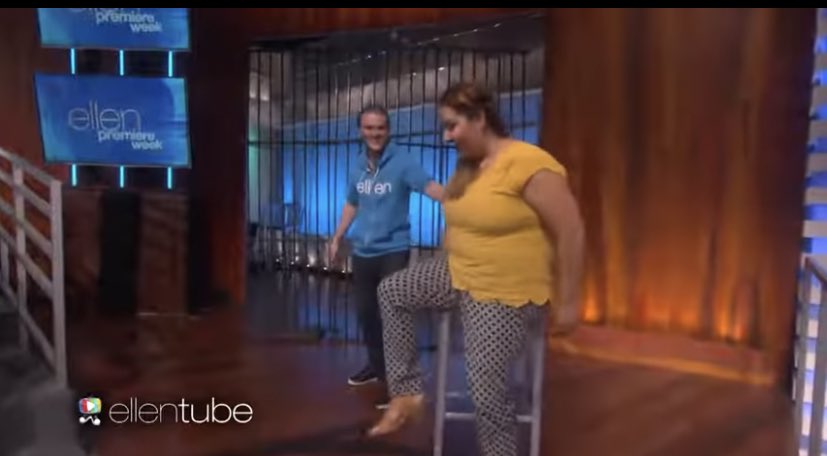 Margolndigo's tweet photo. y’all remember when ellen singled out, scolded live, then made an audience member sit in a literal “thief” chair on the stage in front of everyone because she took more than one free 30¢ item for her sister at home from a table set out for the members to get free memorabilia.... https://t.co/ktcUVCX1c3