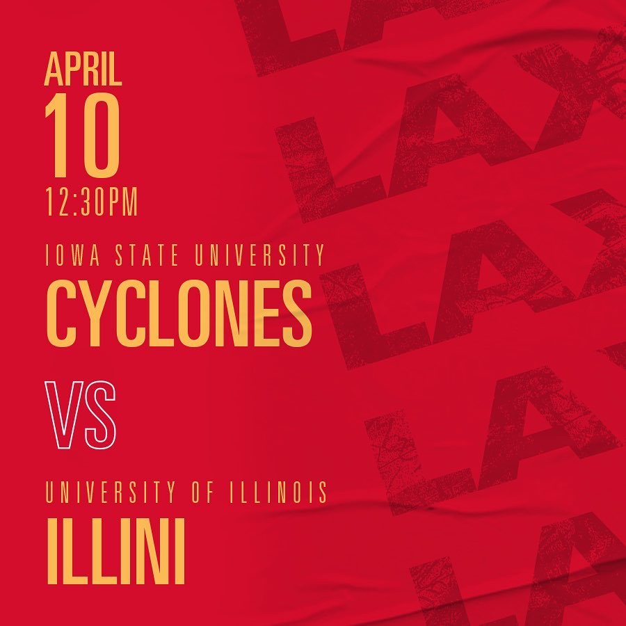 IowaStateLax's tweet photo. The Clones are back with some HOME GAMES! ISU looks to take on Missouri State, tomorrow (4/9), at 5:30pm and Illinois on Saturday (4/10) at 12:30pm! Both games will be held at Lied Rec Fields so be sure to come out and support your Cyclones!

#rollclones https://t.co/tEO5I57N4Z