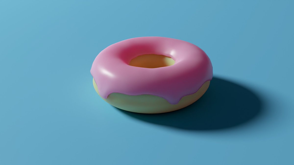 qvart2's tweet photo. It almost took me 6 hours to make this donut in @blender_org. The best part is that it can’t be eaten!!! Thanks @andrewpprice By the way pink sits better on blue! 🤪 https://t.co/9WSYoN4ua5