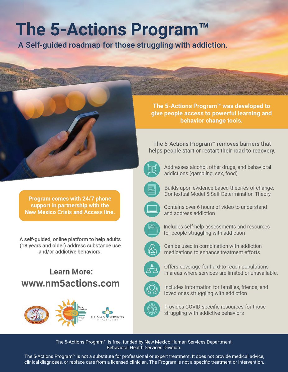 erinmfitz's tweet photo. #NewMexico has some of the highest rates of #substanceuse in the country. The 5-Actions Program removes barriers to help people start or restart their road to #recovery https://t.co/EAWfWA5lzx #NM #Addiction https://t.co/8n5Xbc9W3f