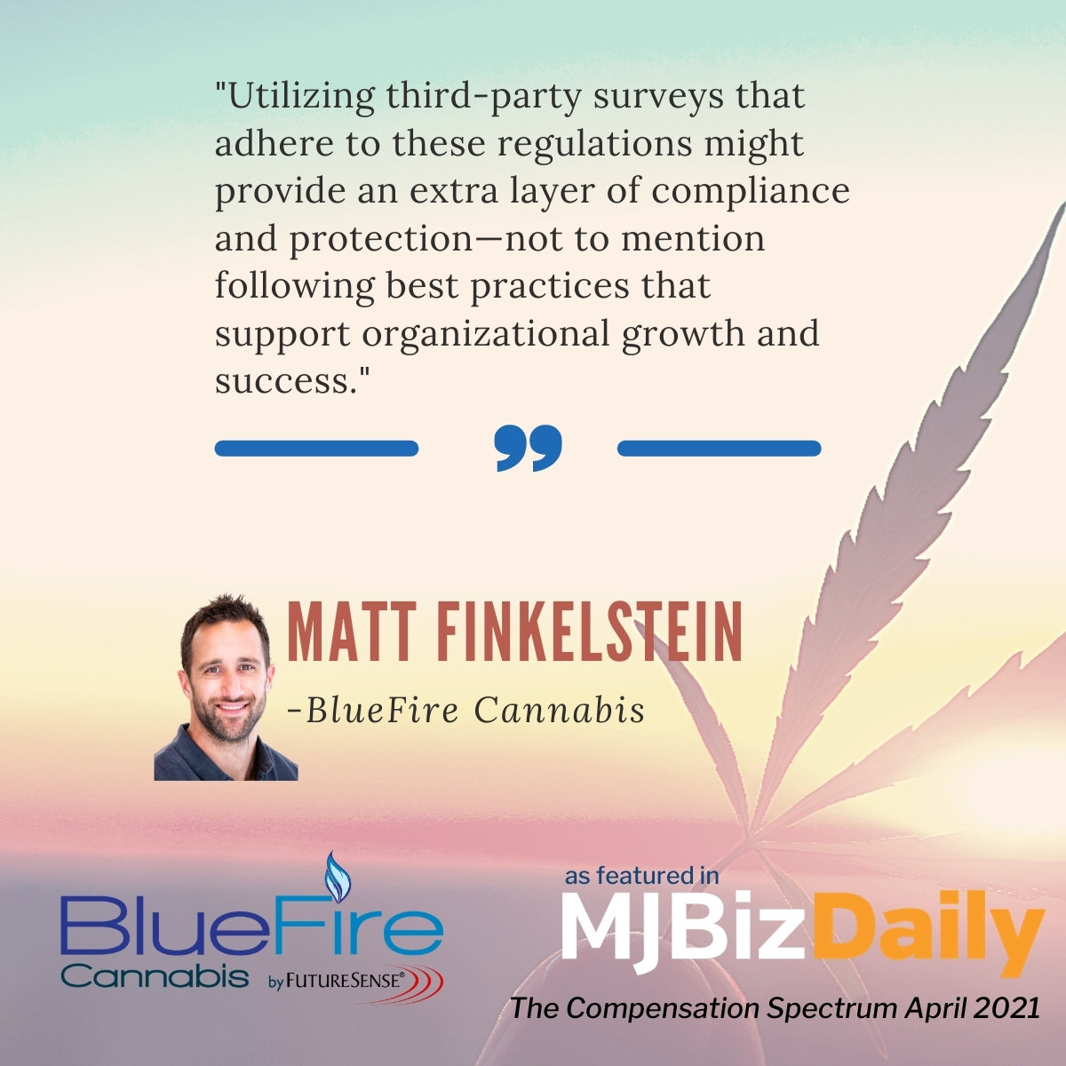BlueFireCannab1's tweet photo. Did you know that there are federal regulations guiding compensation surveys?  Matt Finkelstein writes about what makes survey data compliant in the most recent issue of Marijuana Business Daily. 
Click: https://t.co/UaJga10D02 https://t.co/l3Ux9ecMyS