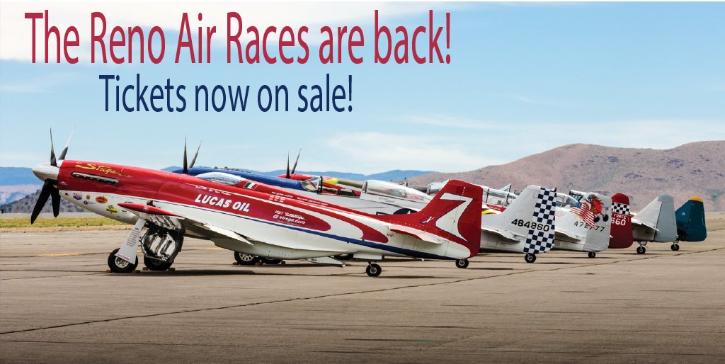 dampier_maya's tweet photo. The Reno Air Races are returning after a year long wait! Check out this article for ticket information! https://t.co/bONYUvlPr8 #RSJ108 @BednarskiACE https://t.co/x0bRR6xIz1