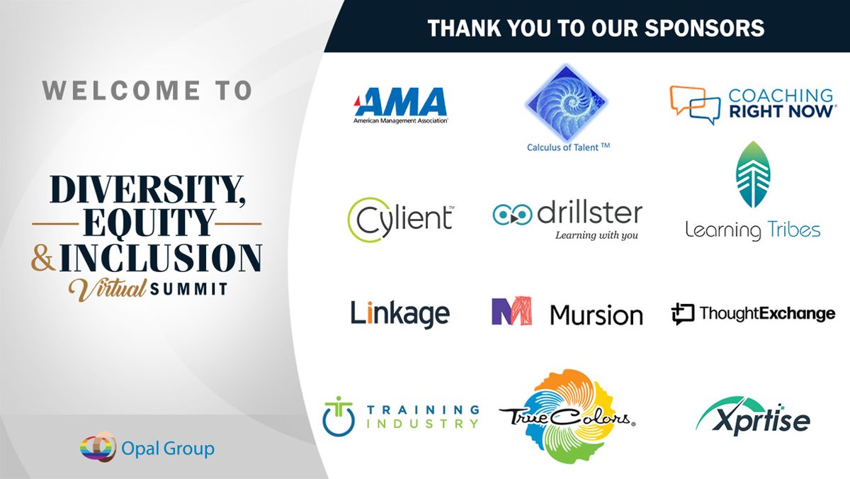 Opal_Group's tweet photo. From everyone at Opal Group we would like to thank all of our speakers and attendees for joining us today at the Diversity, Equity &amp; Inclusion Virtual Summit! We would also like to give a very special thanks to all of our sponsors!
#diversity #equity #inclusion #opalgroup https://t.co/K8fd5r1uRe