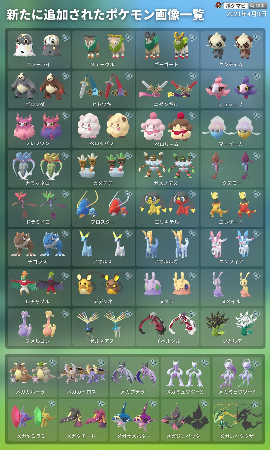 ポケモンgo攻略情報 ポケマピ 新たに画像データが追加されたカロス地方 第六世代 のポケモン メガシンカポケモンを一覧でまとめました 4 7 水 追加分 続々と画像データが追加されている状況なので 一覧画像は今後も更新していきます 解析情報 ポケモンgo攻略情報 ポケマピ 新たに画像データが追加されたカロス地方 第六世代 のポケモン メガシンカポケモンを一覧でまとめました 4 7 水 追加分 続々と画像データが追加されている状況なので 一覧画像は今後も更新していきます 解析情報